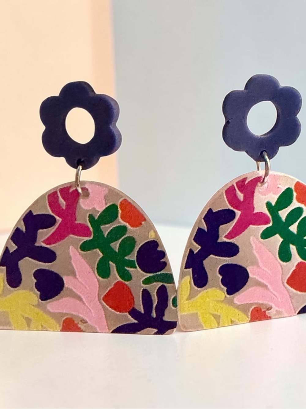 Floral Purple & Multicolor Dangle Earrings